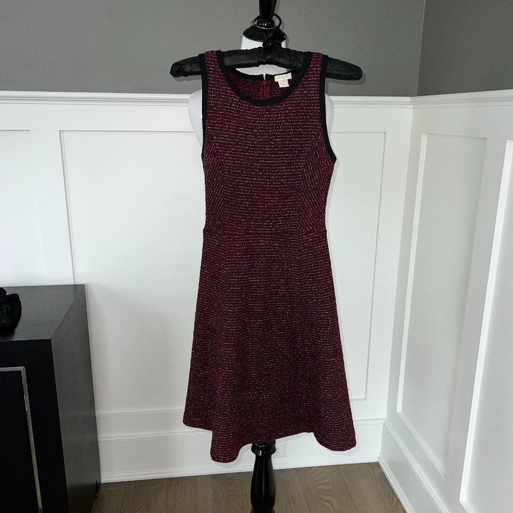 J. Crew Tweed Fit Flare Dress - Maroon and Cream